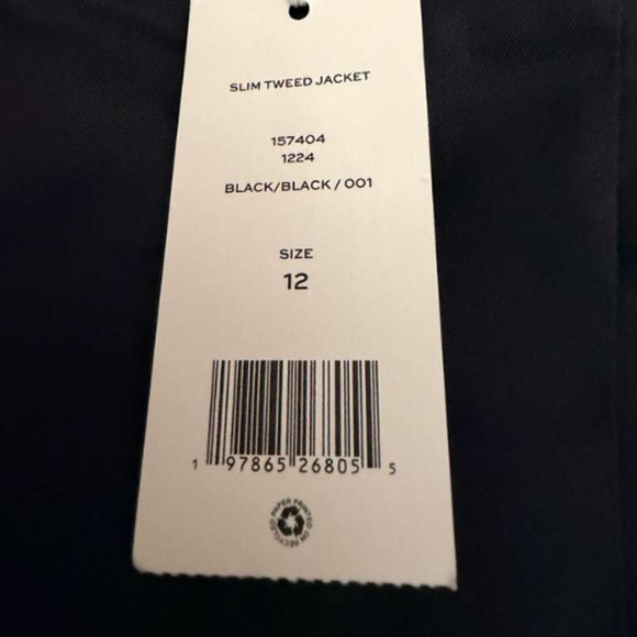 Tory Burch Slim Tweed Jacket Black Gold Logo Button Size 12 New With Tags - Picture 10 of 13